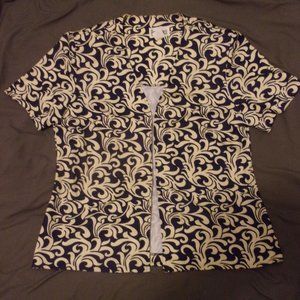 Periwinkle Women's Dark Blue and Tan Colored Short Sleeve Open Front Top Size 14
